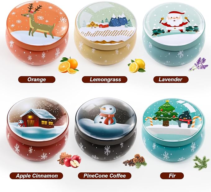Christmas Scented Candle Gift 6 Pack, Christmas Candles for Home Scented, 100% Natural Soy Wax Long Lasting Jar Aromatherapy Candle Gifts for Mother's Day
