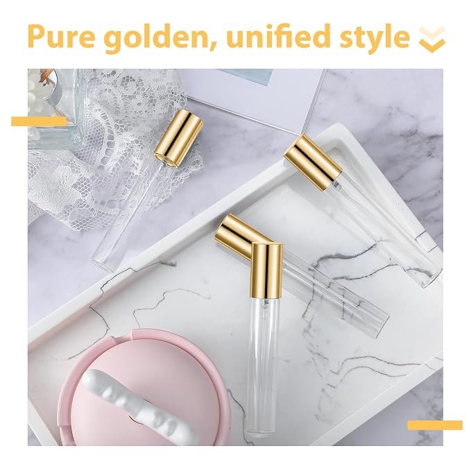 Yinder 100 Pcs 15ml Travel Spray Bottle Refillable Perfume Atomizer Bulk Glass Mini Cologne Perfume Bottles Empty Fine Mist Portable Small Sample Containers(Gold)