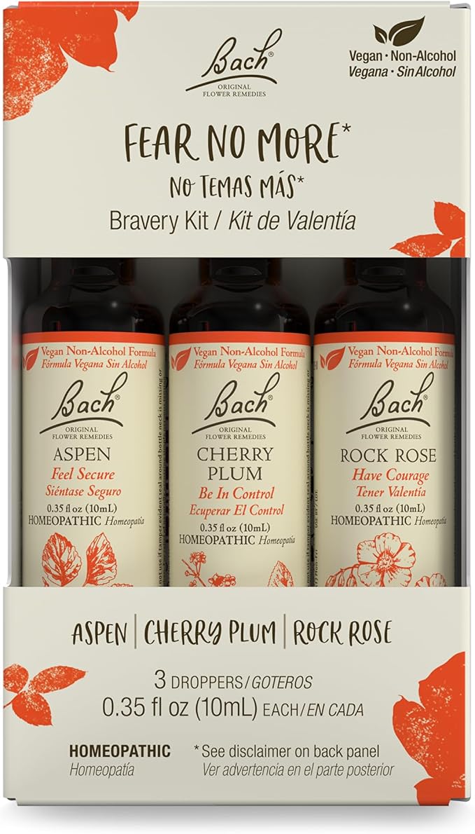 Bach Original Flower Remedies, Fear No More Trio Kit, For Courage & Bravery (Non-Alcohol Formula), Natural Homeopathic Flower Essence, Vegan, 3 x 10mL Droppers