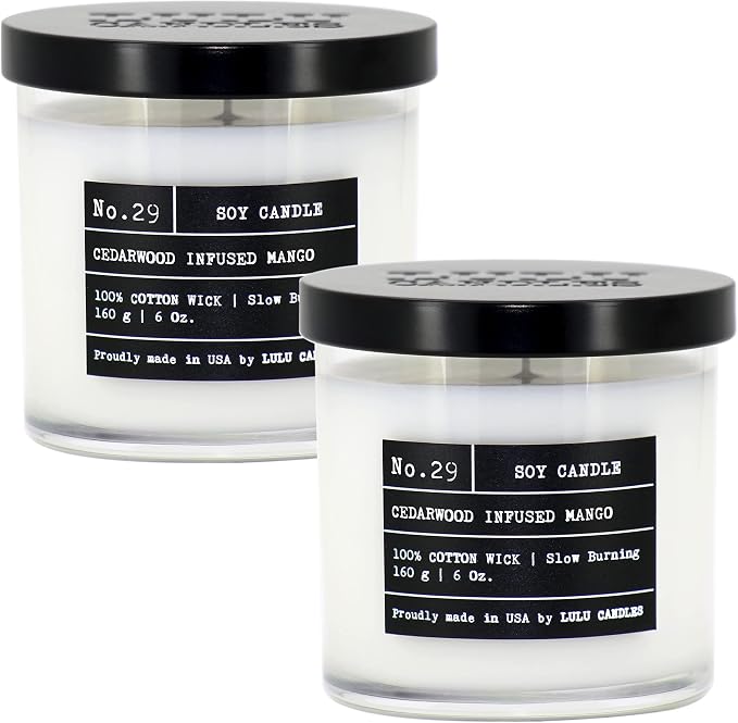 Lulu Candles | Cedarwood Infused Mango | Luxury Scented Soy Jar Candle | Hand Poured in The USA | Highly Scented & Long Lasting- 6 Oz. 2 Pack