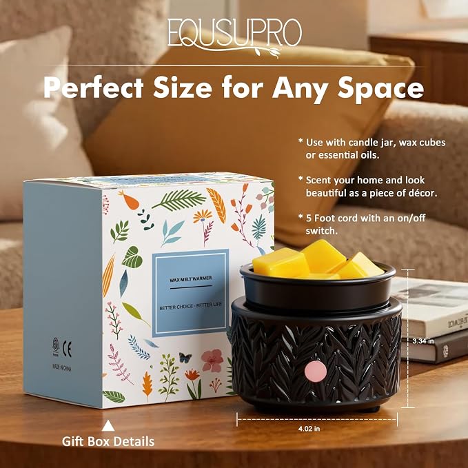 EQUSUPRO Wax Melt Warmer for Scented Wax Melts- Electric 4 in-1 Ceramic Candle Wax Warmer Burner Fragrance Wax Melter for Home Office Bedroom Living Room Decor & Gifts for Women