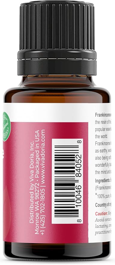 Viva Doria Frankincense Essential Oil, 100% Pure, Natural Essential Oil, Undiluted, for Aromatherapy | Food Grade, 15 mL (0.5 Fluid Ounce)