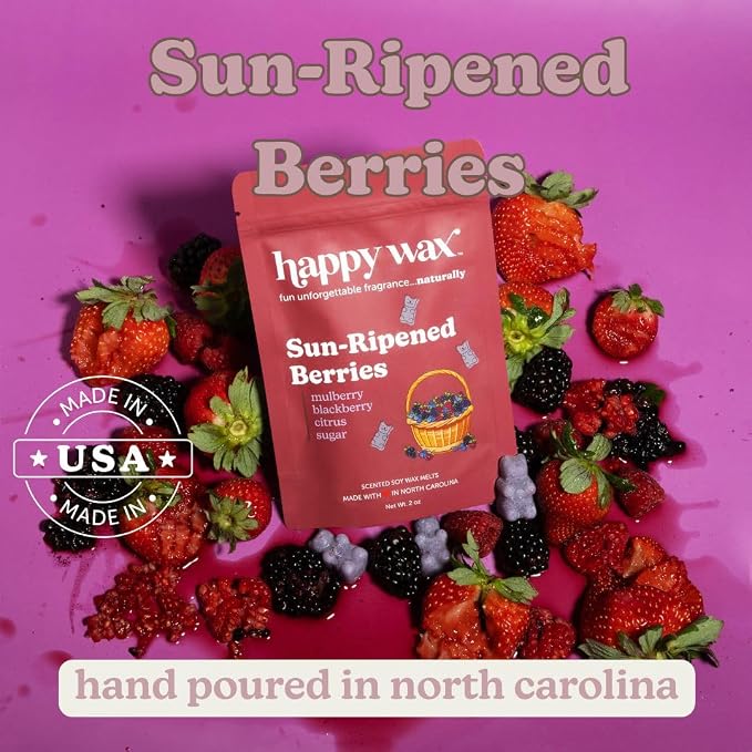 Happy Wax Fruity Favorites Mix Premium Scented Natural, Non Toxic Soy Wax Melts – 6 Total Oz. of Scented Wax Melts Includes: Cherry Vanilla, Grapefruit Mangosteen and Sun-Ripened Berries