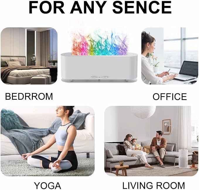 Upgraded Flame Fire Diffuser Humidifier, 7 Colors Changing Oil Diffuser, Ultra-Quiet Aroma Essential Oils Aromatherapy Diffusers for Large Room, Bedroom, Office(200ml Auto Off,Timeable,12Hrs)