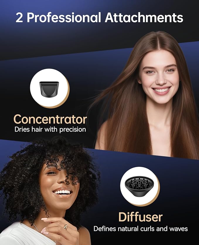 Hair Dryers for Women, CONFU Hair Dryer with Diffuser, Blow Dryers for Men, Hairdryer with Diffuser Attachment, Portable Lightweight Fast Drying Negative Ion Hairdryer for Home