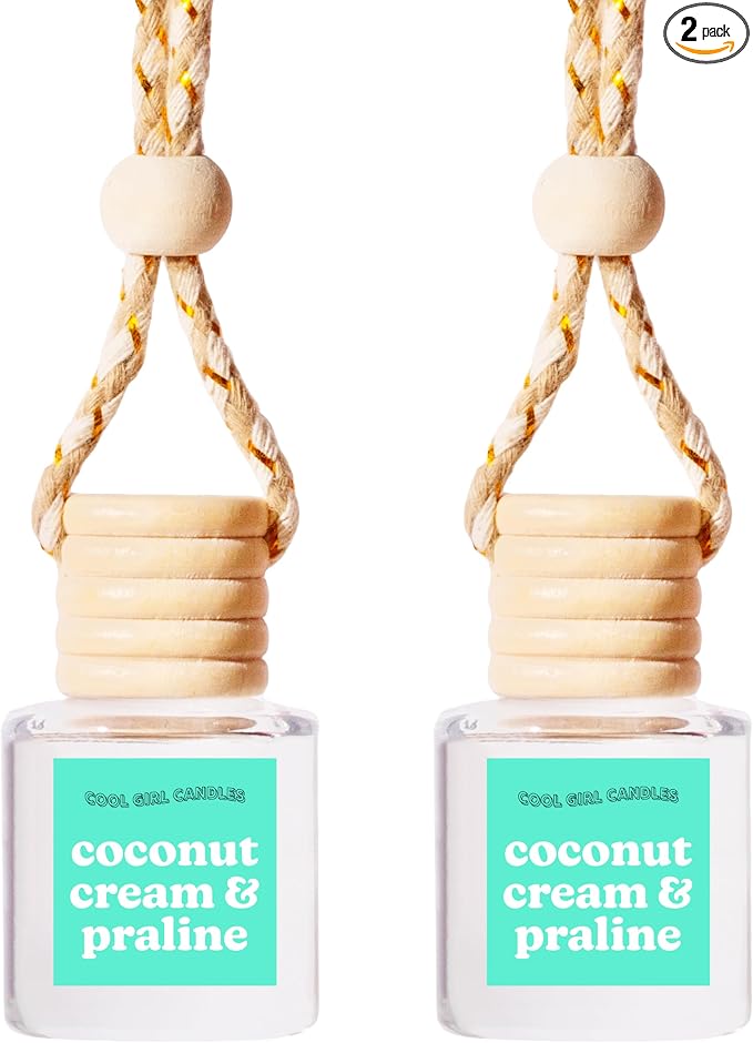 COOLGIRLCANDLES Coconut Cream & Praline Car Hanging Fragrance Oil Diffuser Car Air Freshener Diffuser for Essential Oils, Scents Aromatherapy Automobile Diffuser, Long Lasting Car Diffuser Bottle