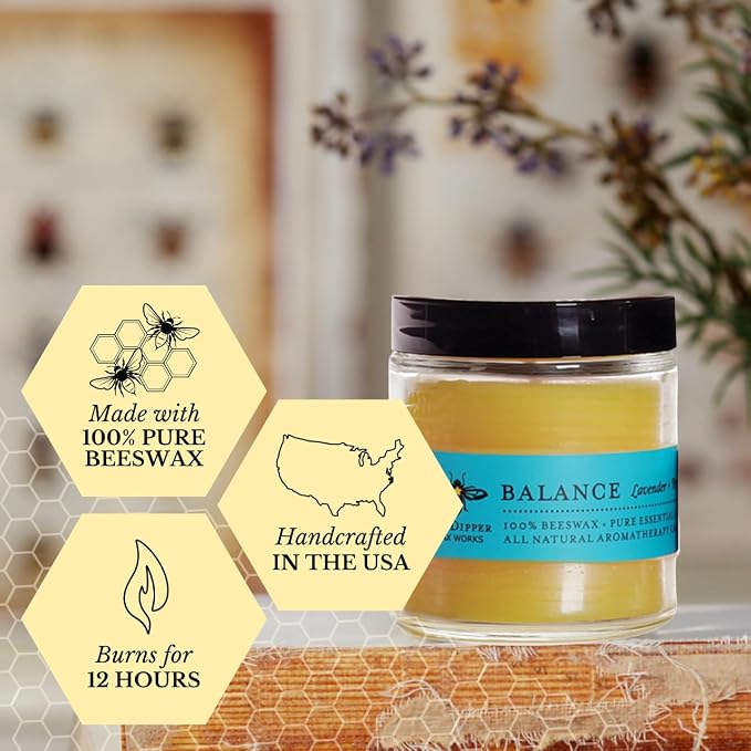 Big Dipper Wax Works Beeswax Aromatherapy Candle, Balance - Lavender & Peppermint, Apothecary Glass 3.2 oz, 20 Hour Clean Burn, Natural & Eco-Friendly, 2" x 2.5"