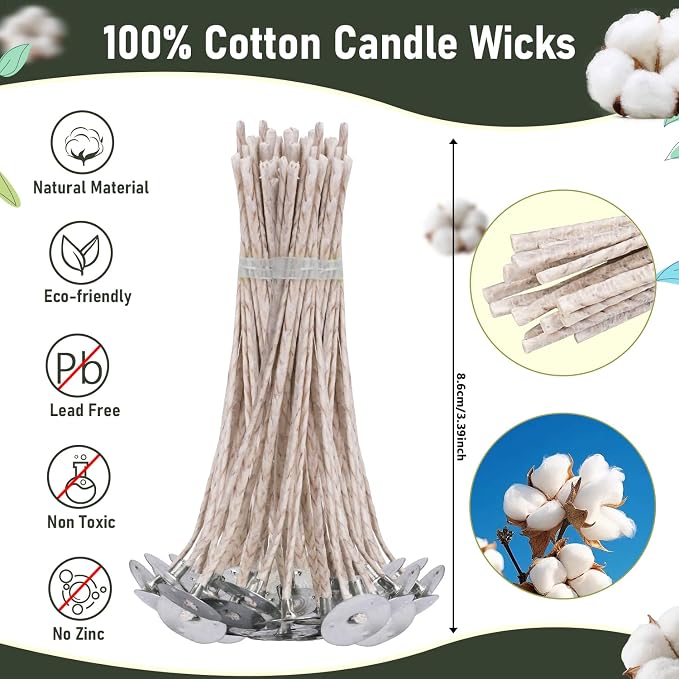 200pcs Natural Candle Wick kit,100pcs Wick Stickers with 5pcs Wick Holders and 2pcs Wick Placing Tube，for Soy Wax, Beeswax, Coconut Wax - DIY Candle Making Supplies for Beginners & Professionals