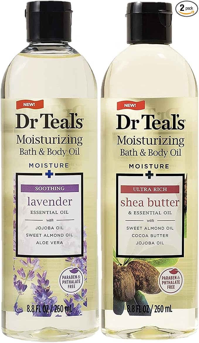 Dr. Teals Bath & Body Oil Variety Gift Set (2 Pack, 8.8oz Ea.) - Soothing Lavender & Ultra Rich Shea Butter - Essential Oils Hydrate Skin & Alleviates Daily Stress - at Home Spa Kit