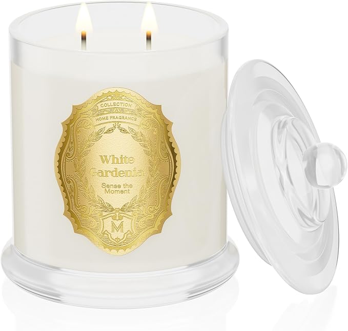 M&SENSE White Gardenia Candles for Home Scented, 2 Wick 12.7oz Soy Wax Candles 70 Hours Long Burning, Non Toxic Candles Gift for Stress Relief, Meditation, Yoga