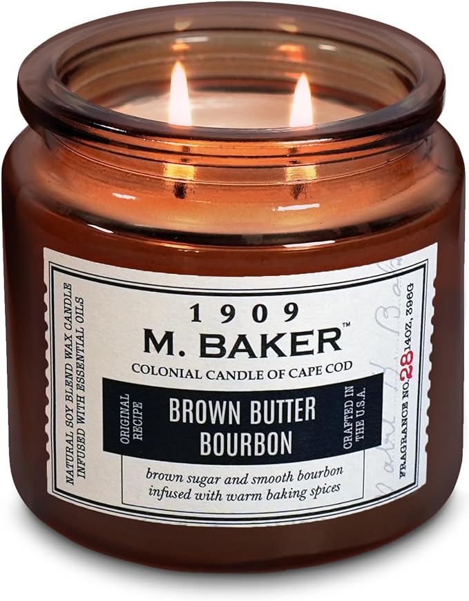 Colonial Candle Brown Butter Bourbon Scented Candle, 2-Wick Natural Soy Blend Wax Candle Infused with Essential Oils, 14 oz Apothecary Glass Jar Candle - Made in The USA