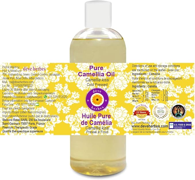 Deve Herbes Pure Camellia Oil (Camellia kissi) Cold Pressed 200ml (6.76 Oz)