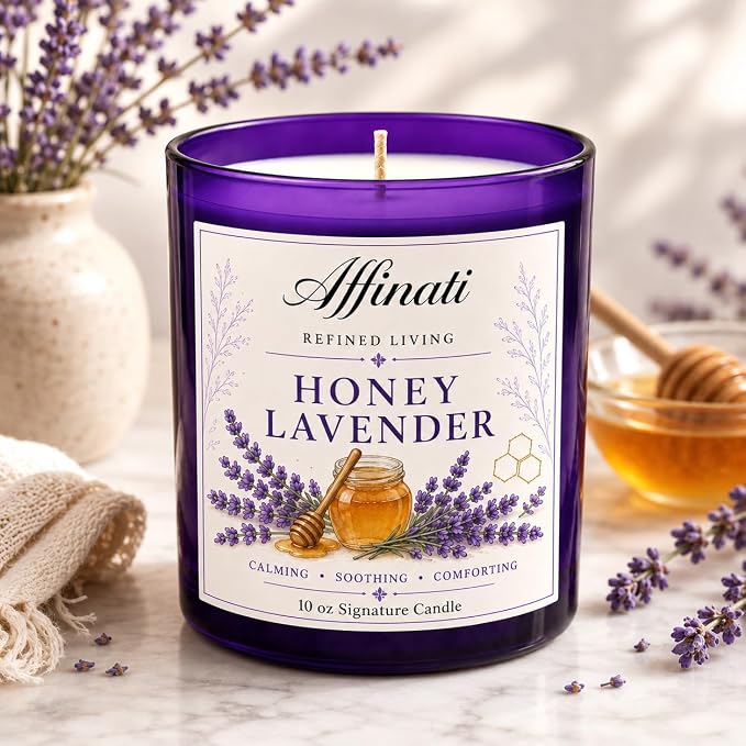 Affinati Honey Lavender Signature Candle - 10 oz Luxury Soy Blend Wax Candle, Long-Lasting Home Fragrance