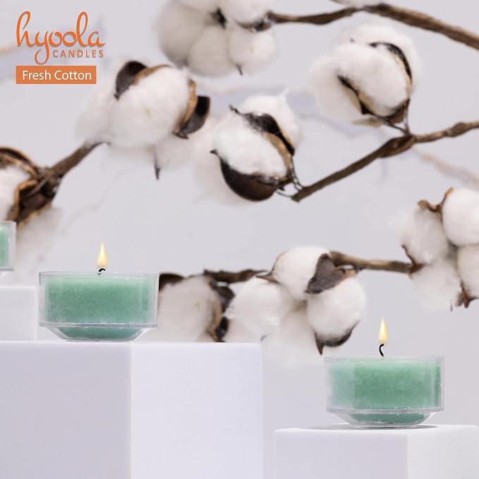 HYOOLA Scented Tealight Candles - Clear Cup - Fresh Cotton Tealight Candles Scented - 6 Hour Burn Time - 15 Pack - European Made