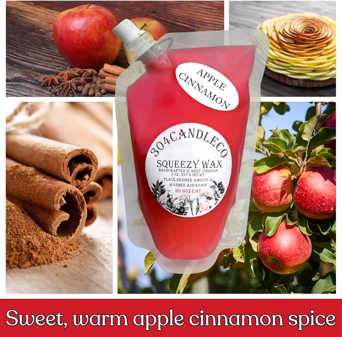 304CandleCo Large Squeeze Soy Wax Melt - 50 SCENTS! - Highly Fragrant & Hand-Crafted - Easy Mix & Match - American Made - Perfect for Wax Warmers (8oz, Apple Cinnamon)