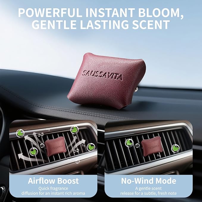 Car Air Freshener Diffuser Rose Dew Scented 2 Pack, Car Fresheners Vent Clip Leather Design, Car Diffuser Flower Scented for 30 days Long Lasting Winered