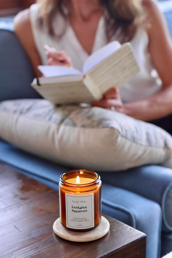 Organic Coconut Wax Aromatherapy Candle | Eucalyptus & Peppermint | Non-Toxic, Pet Safe, Allergy Friendly | Phthalate Free | Zero Waste Sustainable Gift
