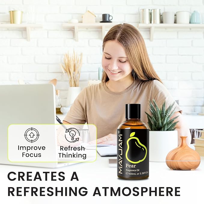 MAYJAM 100ML/3.38FL.OZ Pear Fragrance Oils with Glass Dropper, Essential Oils for Diffusers for Home, Long Lasting Scented Oils for Diffusers Soap Candle Making