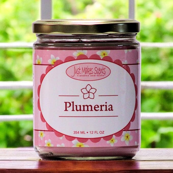 Plumeria Scented Blended Soy Candle | Long Lasting Tropical Floral Fragrance | Hand Poured in the USA by Just Makes Scents (12 oz)
