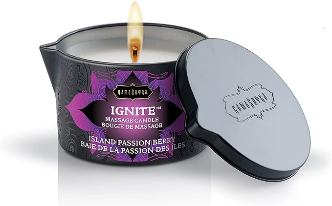 KAMA SUTRA Ignite Massage Candle with Coconut Oil and Soy Based Wax-Free Formula – Island Passion Berry Scented, 6 oz/170 g