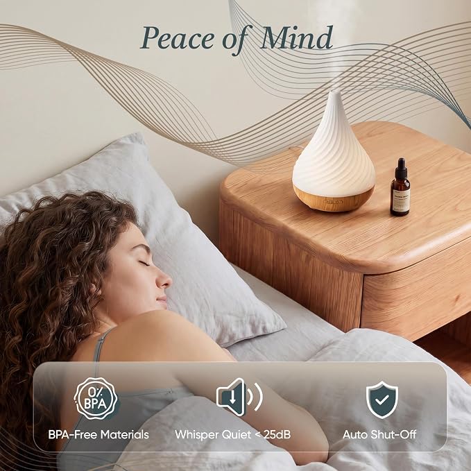 Essential Oil Diffuser with Adapter, 130ml Aromatherapy Scent Machine for Home & Office, 7 Color LED & Breathing Light Cool Mist Humidifier, 2 Mist Modes Last up to 8 Hours, Auto-Off, Spiral