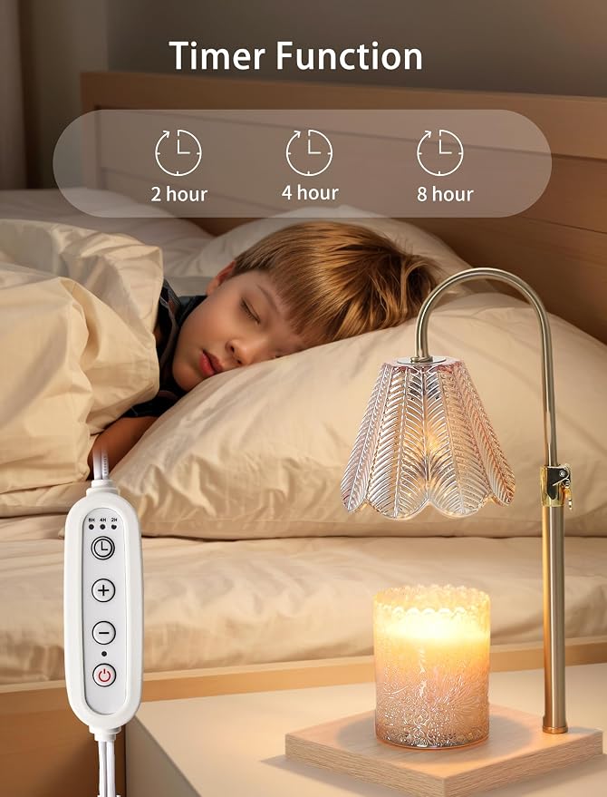 Candle Warmer Lamp with Timer & Dimmer, 2 Bulbs, Height Adjustable, Fit All Size Jar Scented Candles, Safe Aromatherapy Light for Sleep, Work, Yoga, Bedroom, Office, Gift (Amber)