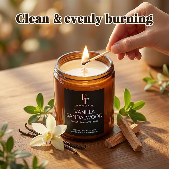Vanilla Sandalwoods Scented Candle for Home Soy Wax Candle, Aromatherapy Candle Gift for Women Men, 7oz