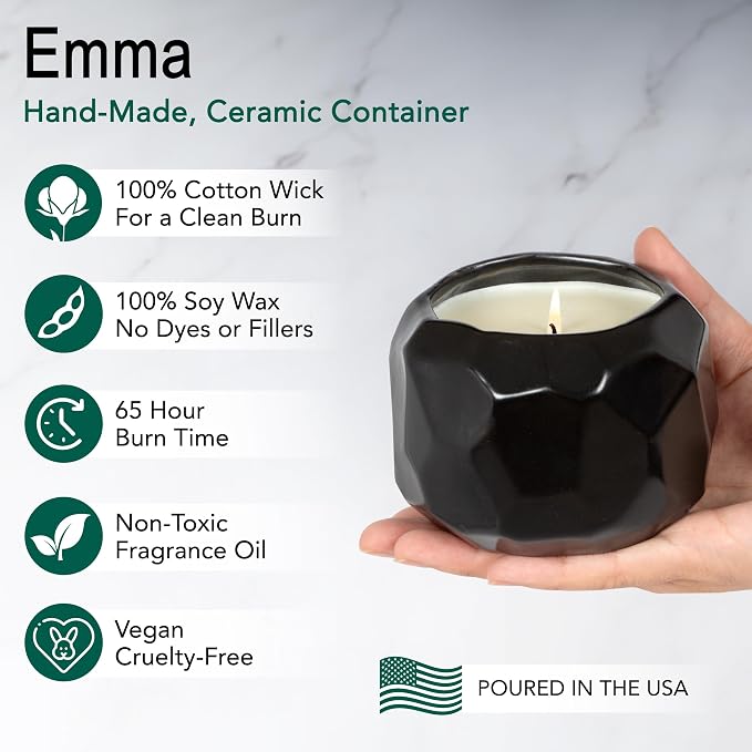 Hyggelight - The Growing Candle, Rosemary & Sage Scent, 13oz Ceramic Pot, Single Wick Aromatherapy Candles, 100% Soy for Women and Men, Emma