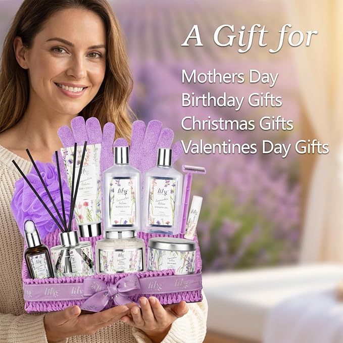 15Pcs Spa Bath Gifts Set Kit - Relaxing Lavender Spa Gift Baskets for Women