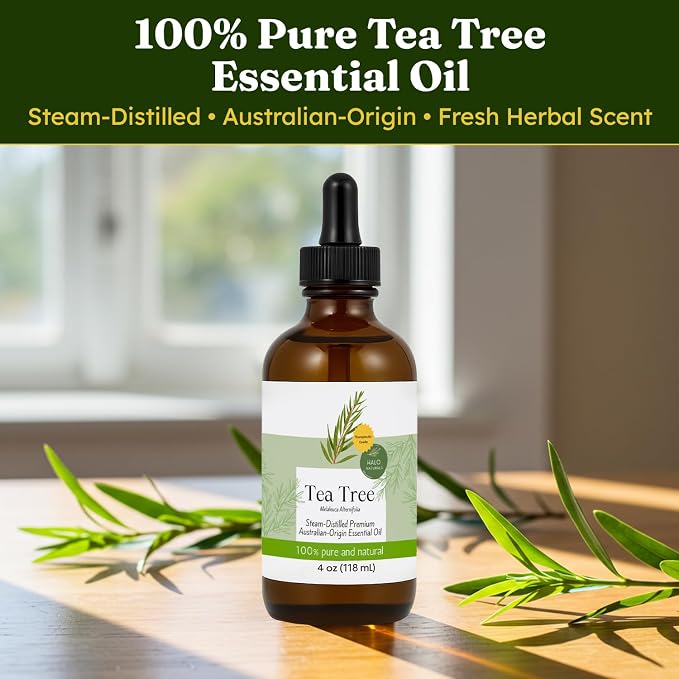 Steam Distilled Tea Tree Essential Oil - Premium Hair Growth Oil for Scalp Stimulation & Refreshing Aroma - Essential Oil Supports Healthy Hair, Skin & Mental Clarity - 4oz