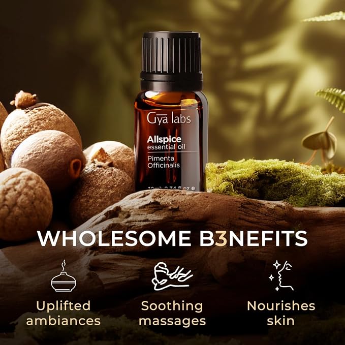 100% Pure Allspice Essential Oil - 0.34 Fl Oz - Allspice Oil for Hair, Skin, Diffuser, Aromatherapy & DIY Candle Making Scent