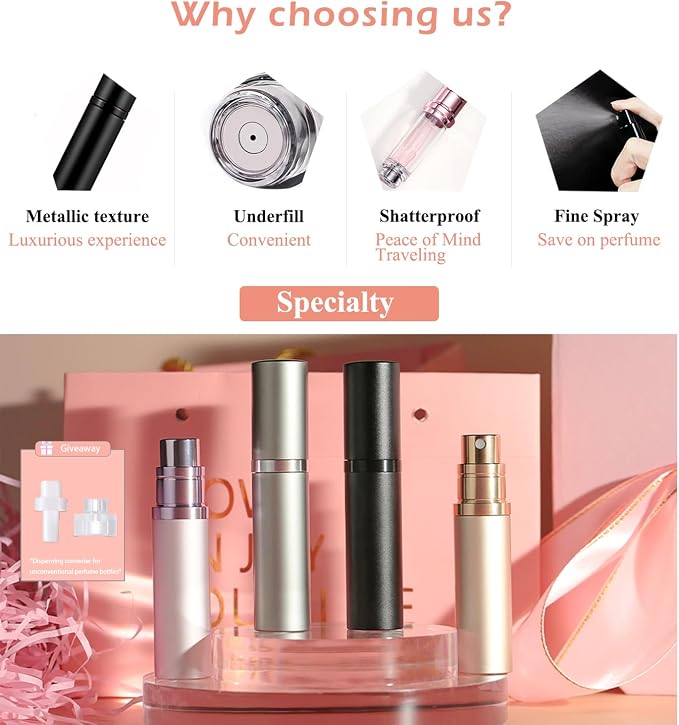 AA01PK Perfume Refillable Bottle 10ml Bottom Refill Portable Purse Atomizer, Cologne Travel Perfume Spray Bottle for Outgoing and Traveling (Pink)