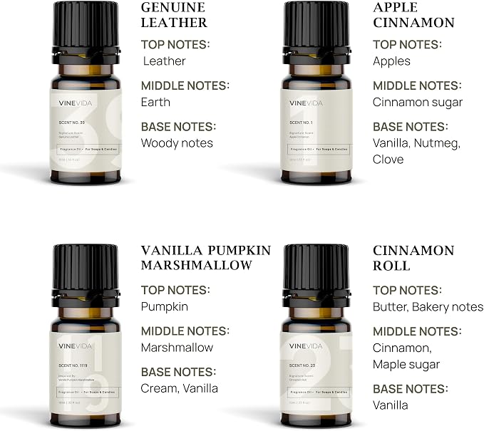 VINEVIDA [Set of 8] Fall Scents for Candle Making, Made in USA Candle Fragrance Oil, Soap Making Essential Oils, Diffuser Oil Scents