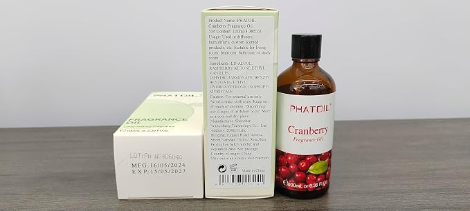 PHATOIL 3.38FL.OZ Cranberry Fragrance Oils for Aromatherapy, Essential Oils for Diffusers for Home, Perfect for Diffuser, Yoga, Skin Care, DIY Candle and Soap Making - 100ml