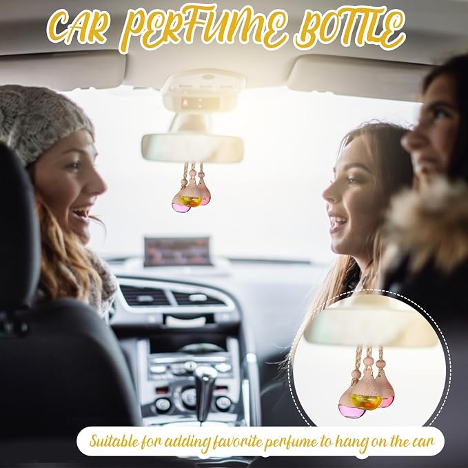 60 Pcs Hanging Car Air Freshener Car Diffuser Bottle Empty Glass Perfume Bottles Air Freshener Diffuser Bottle Pendant for Essential Oils Fragrance Aromatherapy Ornament Decor (Water Drop)