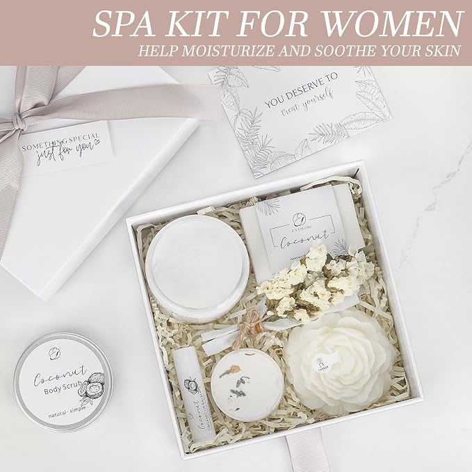 EXTALOW Spa Gifts for Women Bath and Body Gift Baskets Bridal Shower Gifts Coconut Lavender Home Spa Set Self Care Gift for Mom Sister Her Wife Birthday Gifts Spa Kit Care Package Thank You Gift