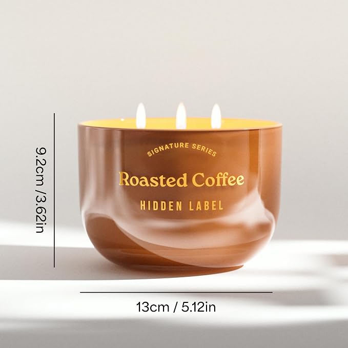 Roasted Coffee Scented Candle, 18oz Natural Soy Wax Non Toxic, 3-Wick Large Candles for Home, 75 Hours Burn Time, Strong Cold & Hot Throw, Coffee Lover Gift, Kitchen & Office, Long Lasting Aroma