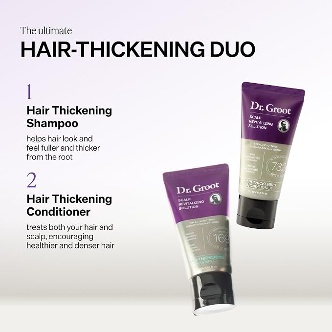 Dr. Groot Hair Thickening Essentials Travel Set, Biotin Shampoo, Reducing Oil Conditioner, Korean Hair Care, Scalp Revitalizing Solution