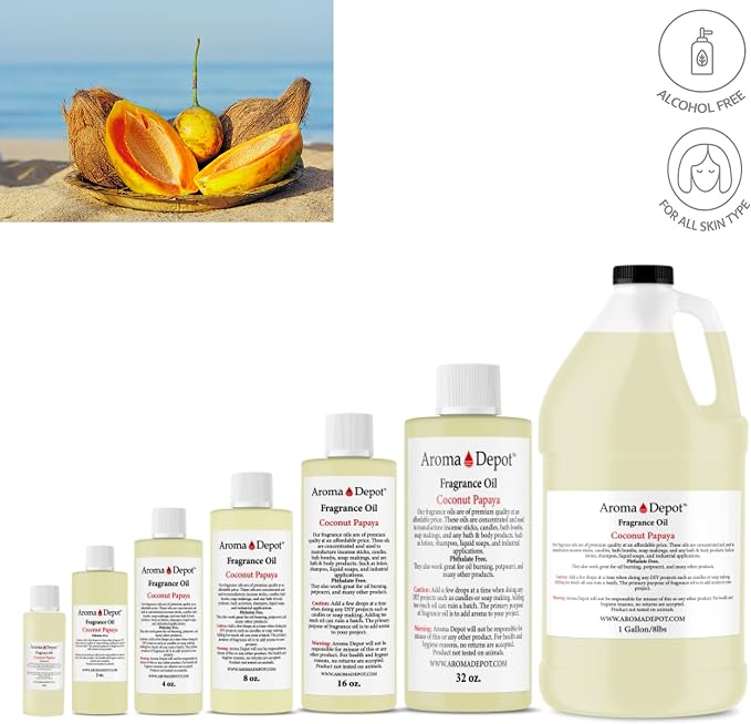 Aroma Depot Cocout Papaya 4 oz. Fragrance Oil I Perfume I Skin Oil I Scented Oil. Great for Candles, Bath Bombs, Body Butters, Creams & Lotions. Few Drops in The Diffuser, Burners, or Warmers.