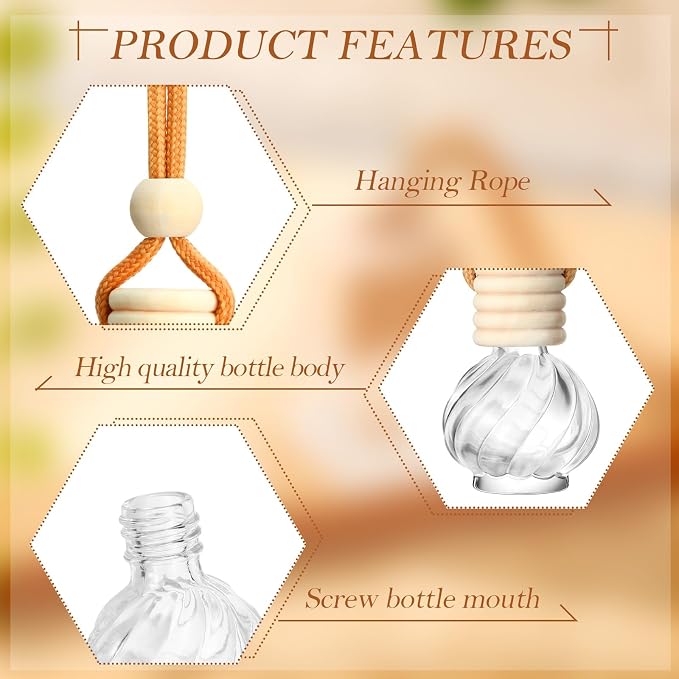 Rtteri 50 Pcs Car Air Fresheners Diffuser for Essential Oil Empty Hanging Bottle Glass Bottles Refillable Perfume Pendant Aromatherapy Fragrance Ornament Decor(Classic Style)