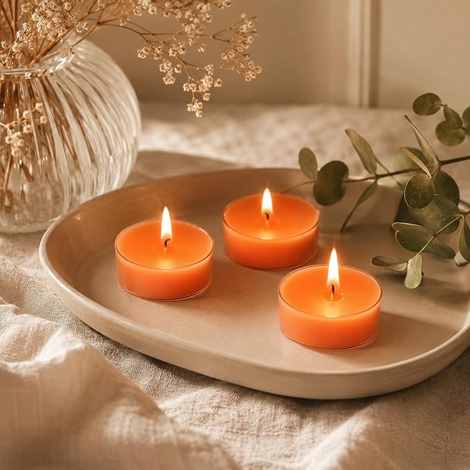 Citrus Scented Tealight Candles, Orange Scent Tea Lights Candles Clear Cup, 24 Pack Colored Tealights Candle, 6 Hour Burn Time Tea Candles for Party, Decor, Spa, Shabbat