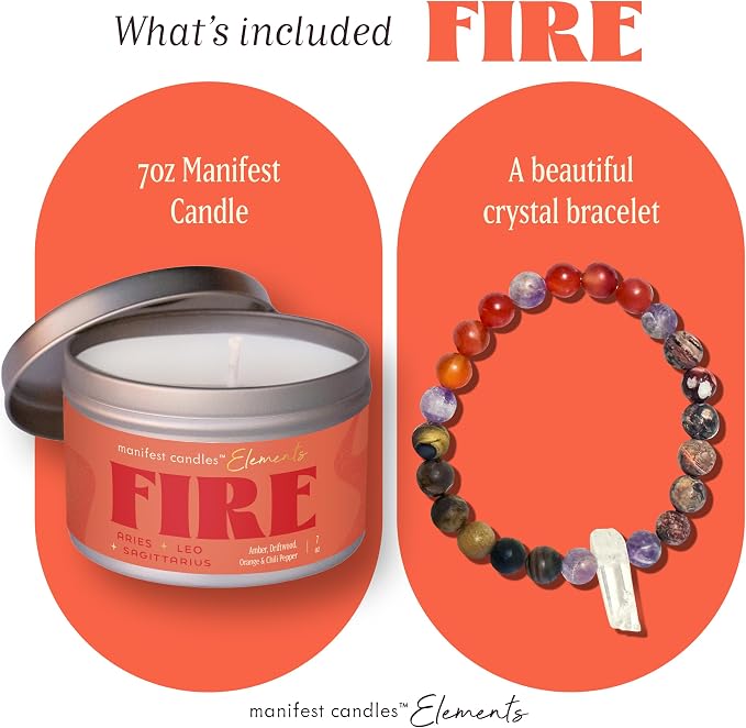 Leo Gifts for Women, Aries Sagittarius, Zodiac Fire, 45 Hour Burn, Zodiac Astrology Gifts Meditation Candle Healing with Crystals, Spiritual Manifestation Crystal Candle Healing Stones Bracelet