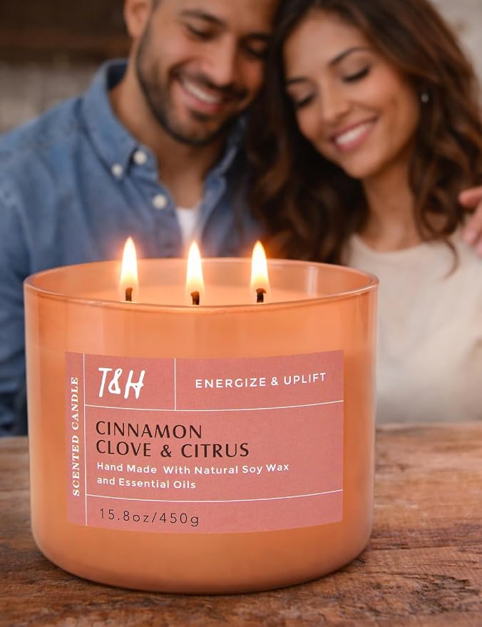 Cinnamon Clove Citrus 3-Wick Soy Candle | 15.8 oz Large Scented Candle for Home | Clean Burn Long Lasting | Spiced Lemon Lime Scent | Gift Ready