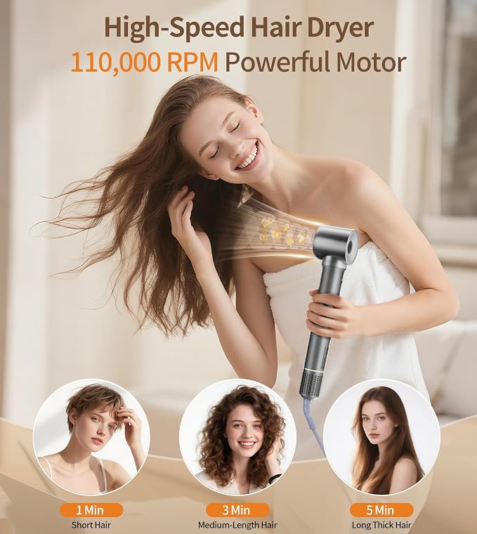 9 in 1 Hair Dryer Brush Kits,Professional 1200W Powerful Hot Air Styler Dryer with Case,110,000 RPM Auto Wrap Air Curler Travel Hair Crimper for Fast Drying/Straightening/Styling/Volumizing/Frizz-Free