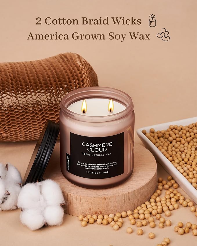 M&SENSE Cashmere Vanilla Scented Candle, 11.6oz Non Toxic Soy Wax 70 Hours Clean Burn Candle, 2 Wick Aromatherapy Gifts for Relaxing Stree Relief, Cozy Winter Home Decor