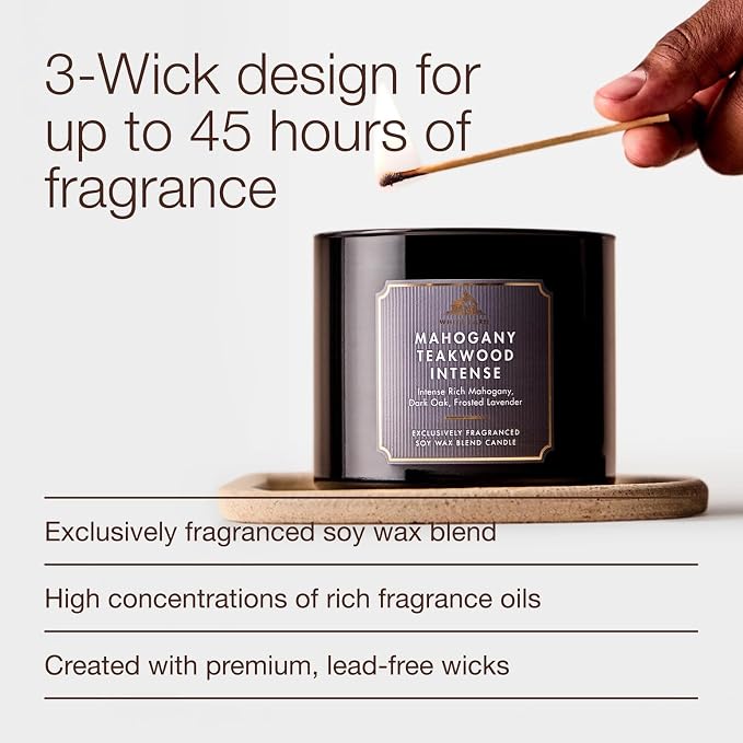 Bath & Body Works Mahogany Teakwood Intense 3-Wick Candle - Scented Candle for At-Home Use - Long-Lasting, Room-Filling Fragrance - High Fragrance Oil Concentration - 2-Pack