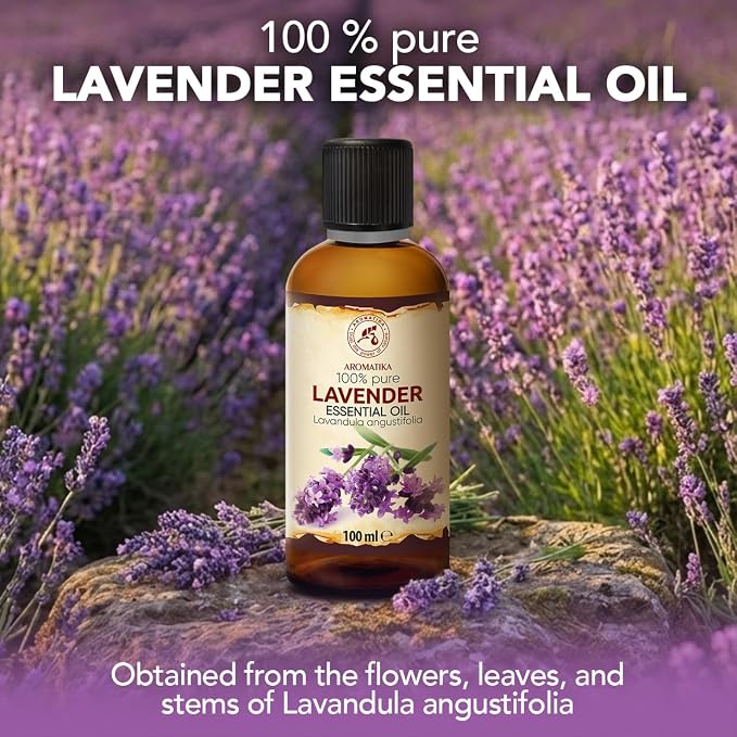 Lavender Essential Oil 3.4 Fl Oz - Lavandula Angustifolia - 100% Pure & Natural use for Tension Relief - Good Mood - Freshen Rooms - for Bath - Sauna - Scented Oils