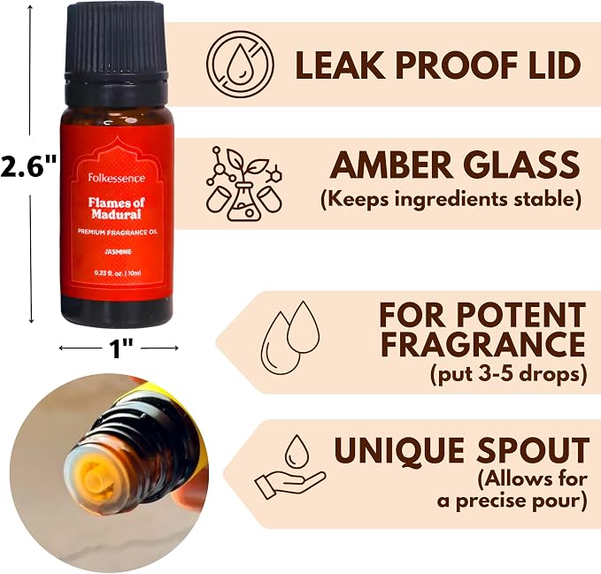 Folkulture Essence of India Essential Oils Set for Diffuser | Set of 5 Fragrance Oils for Aromatherapy | Frankincense, Jasmine, Cedarwood | Home Fragrance Gift | Gift for Her