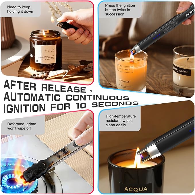 2 Pack Candle Lighter USB Rechargeable Electric Plasma Arc Lighters with Safety Lock, Windproof Flameless Long Lighters Matches for Candle, Grill, BBQ, Camping, Gas Stoves (Black*2)