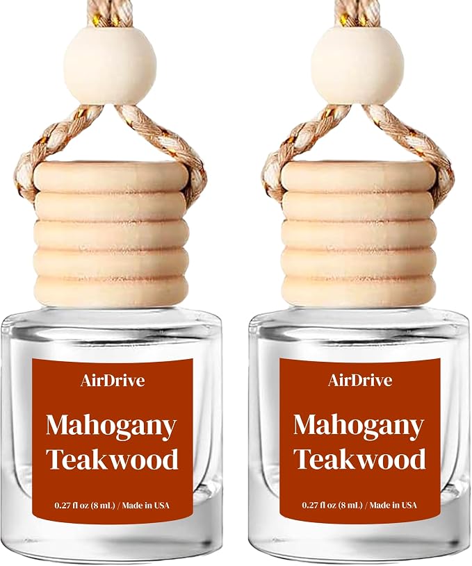 Car Air Freshener Mahogany Teakwood 2 Pack Hanging Air Freshener Diffuser, Cute Car Accessories, Air Freshner for Women & Men Gift, Non-Toxic Car Scent, Long Lasting Oil Diffuser, Made in USA